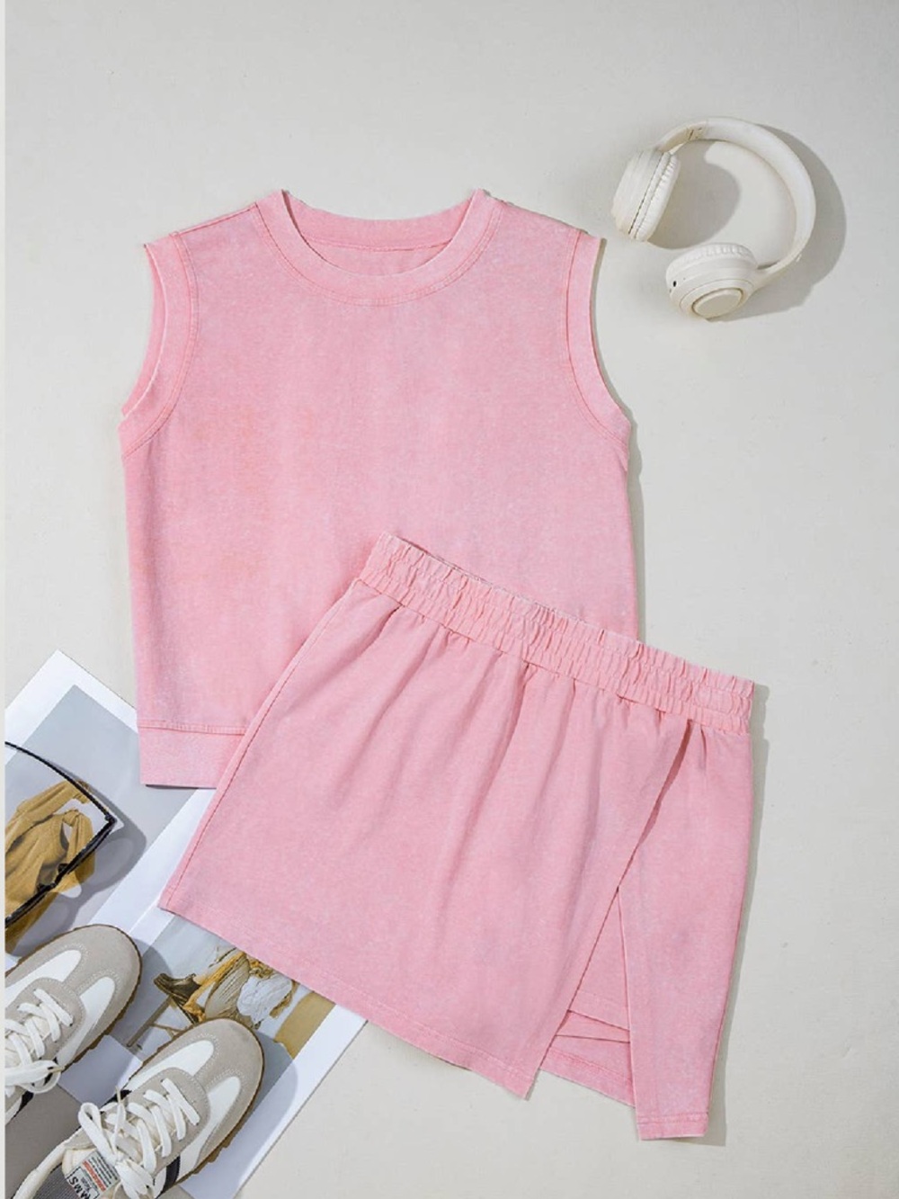 LA Society Purple Mineral Wash Tank Top and Lined Split Skirt Set - Picture 8 of 9